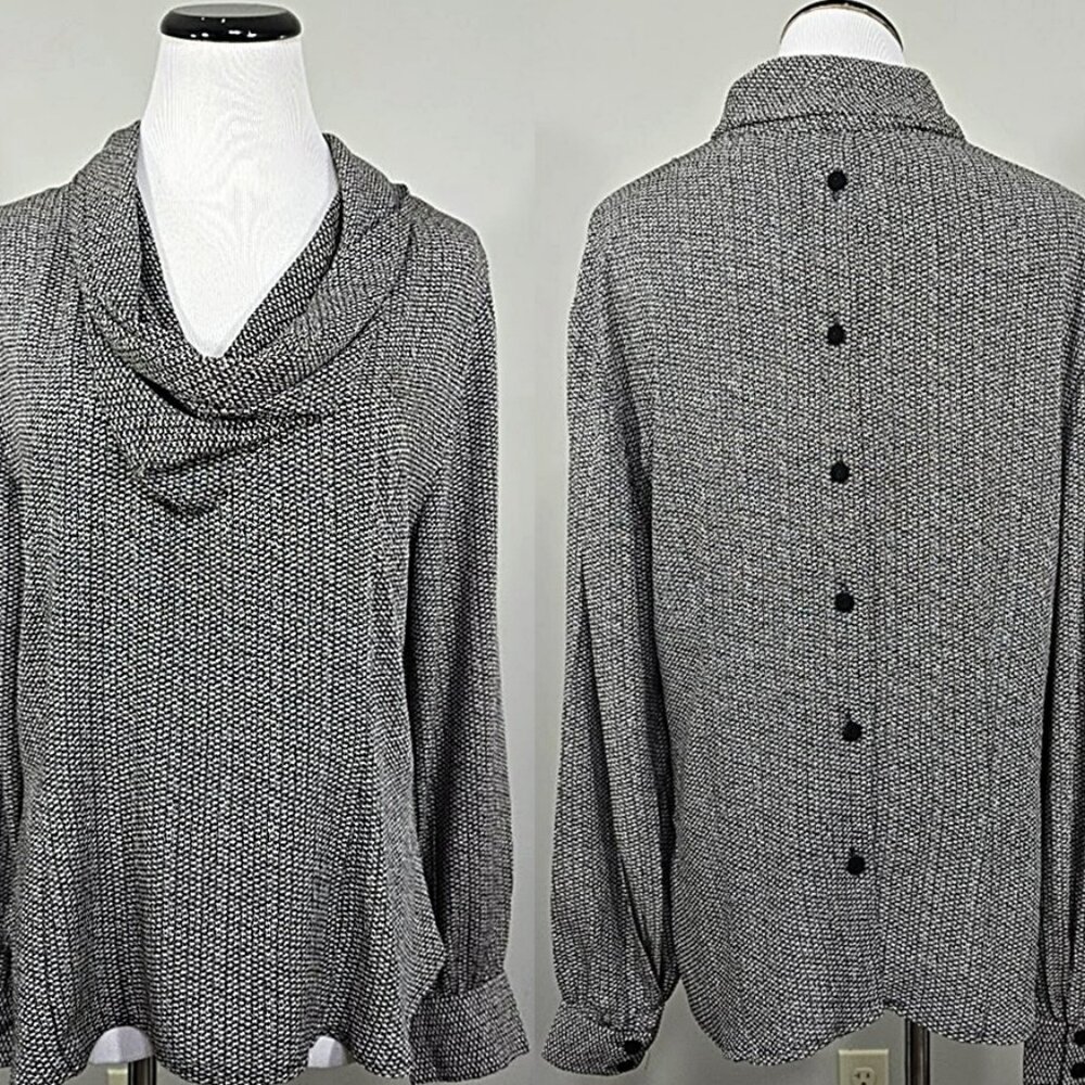 Vintage Componix Cowl Neck Crepe Top 14 Women 80s Button Back Avant Garde Blouse
